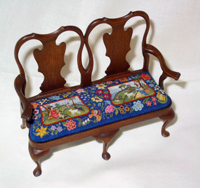 Miniature Settee with Cushion Stitched by Patricia Richards