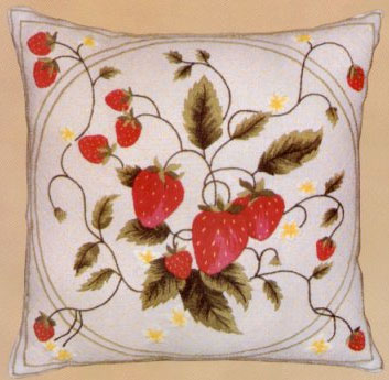 Strawberry Crewel Pillow