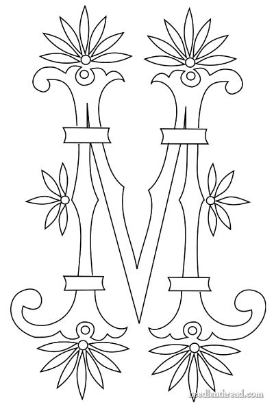 Free Hand Embroidery Monogram: Fan Flower M