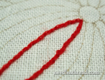 Wool Embroidery Project: Pomegranate Corners with satin stitch