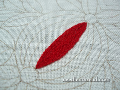 Wool Embroidery Project: Pomegranate Corners with satin stitch