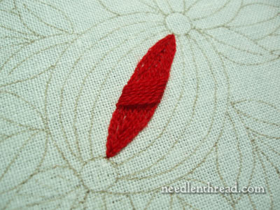 Wool Embroidery Project: Pomegranate Corners with satin stitch