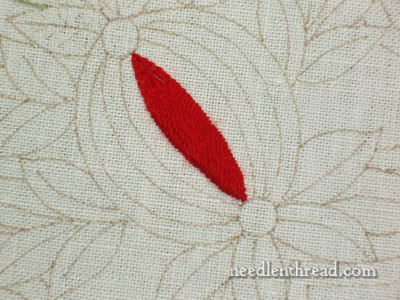 Wool Embroidery Project: Pomegranate Corners with satin stitch