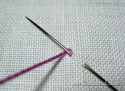 Direction of thread wrap in making bullion knots