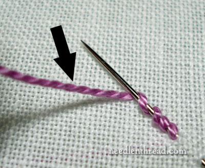 Direction of thread wrap in making bullion knots