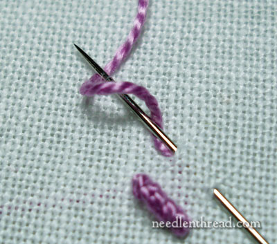 Direction of thread wrap in making bullion knots
