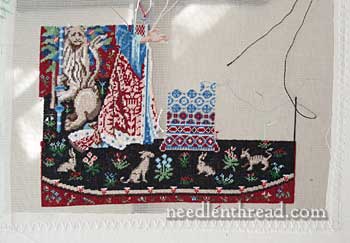 Miniature Stitching on Cluny tapestry embroidery project