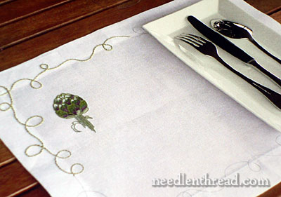 Embroidered Artichoke Table Linen