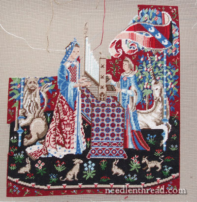 Miniature Stitching: Embroidered Lady & Unicorn tapestry