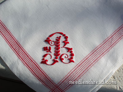 Hand Embroidered Monogram on Linen Glass Towel