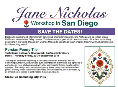 Jane Nicholas Stumpwork Classes, September, 2011, San Diego, CA