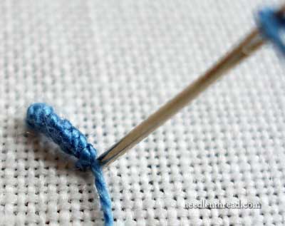 Making a Bullion Knot with Fabric in a Frame