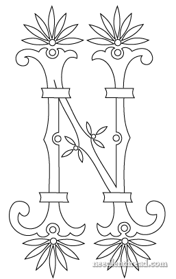 Free Monogram for Hand Embroidery: N Fan Flower