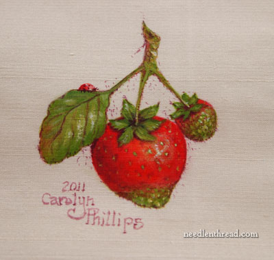 Strawberries painted on silk dupioni