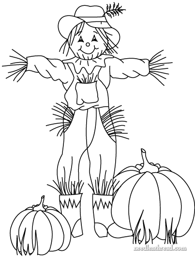 Hand Embroidery Pattern: Scarecrow 'n Pumpkins