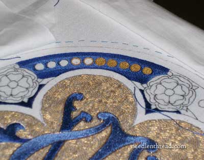 Goldwork Embroidery: Filled Dots with Chips of Check Purl