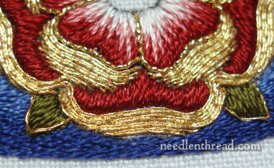 Outlining goldwork embroidery with silk