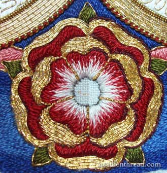 Outlining goldwork embroidery with silk
