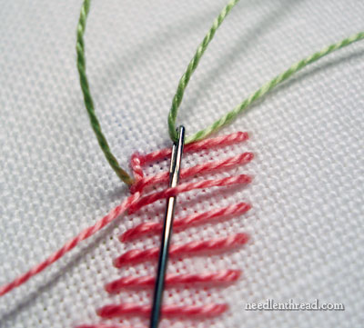 Diagonally Striped Raised Band Stitch