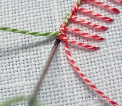 Diagonally Striped Raised Band Stitch