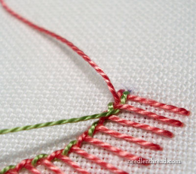 Diagonally Striped Raised Band Stitch