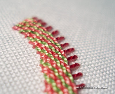 Diagonally Striped Raised Band Stitch