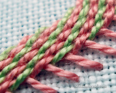 Diagonally Striped Raised Band Stitch