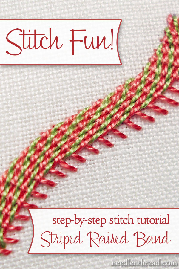 Diagonally Striped Raised Band Stitch