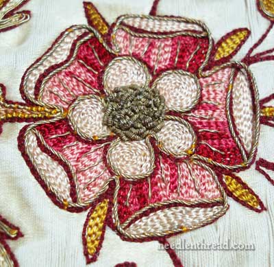 19th century silk and gold embroidered rose