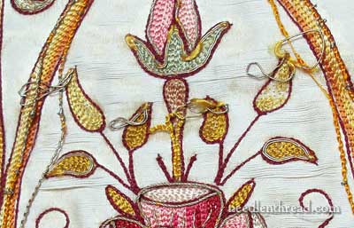 19th century silk and gold embroidered rose