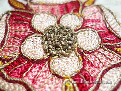 19th century silk and gold embroidered rose