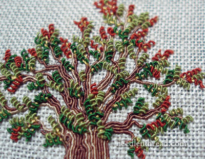 Embroidered Tree with Silk Gimp and Silk Wrapped Purl