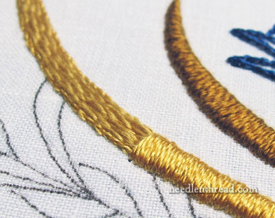 Satin stitch in silk thread