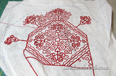 Hungarian Redwork Embroidered Table Runner