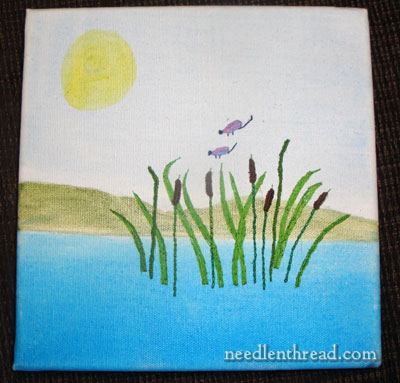 hand embroidery on painted canvas