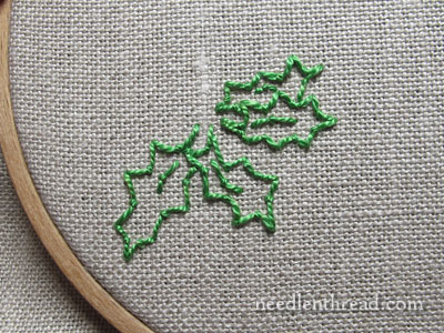 Embroidered Holly Leaves