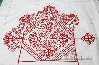 Hungarian Redwork Embroidered Table Runner