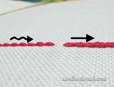 Backstitch vs. Split Stitch for outlining padded embroidery