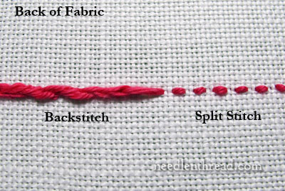 Backstitch vs. Split Stitch for outlining padded embroidery