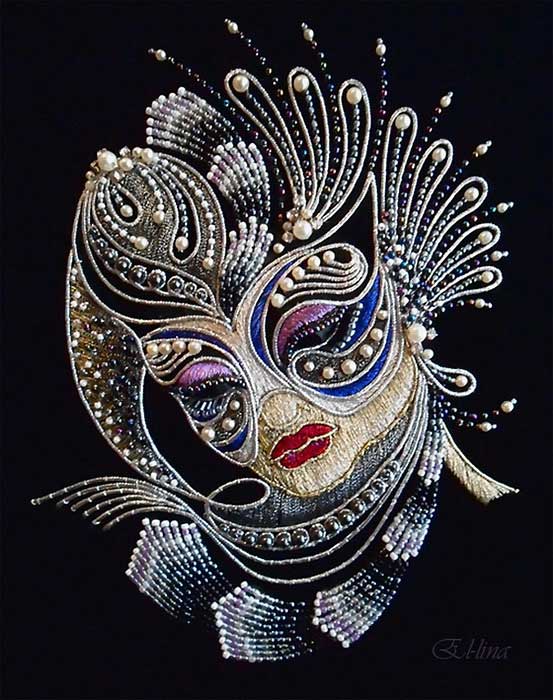Metal Thread and Bead Embroidery by Elena Emelina