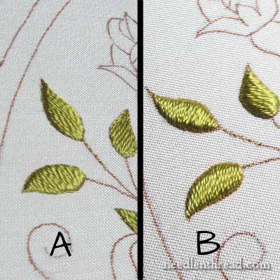 Padded Satin Stitch Leaves