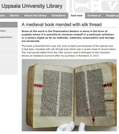 Medieval Manuscript Mended with Silk Thread