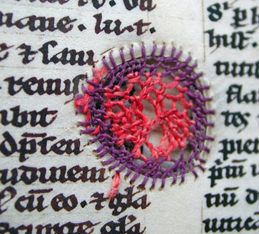 Medieval Manuscript Mended with Silk Thread
