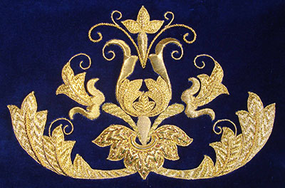 Goldwork Embroidery on Velvet