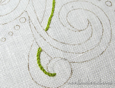 Tambour embroidery with wool threads