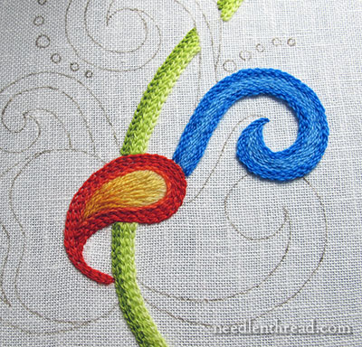 Wool Embroidery: Jacobean Leaf Variation - Tambour Work