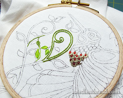 Testing Embroidery Threads for Secret Garden Hummingbirds Project