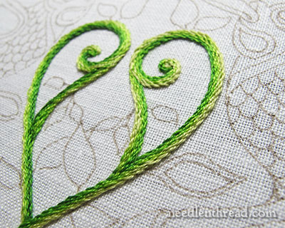 Secret Garden Embroidery Project: Stem Stitch Filling on Vines