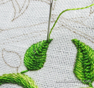 Secret Garden Embroidery Project - Stitching Leaves