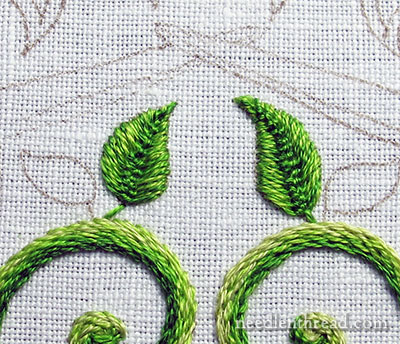 Secret Garden Embroidery Project - Stitching Leaves